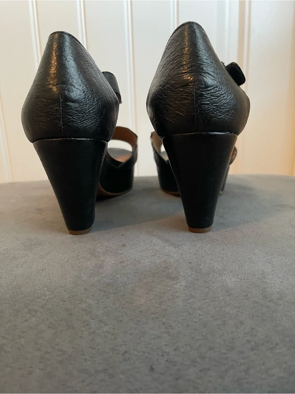 Miz Mooz Black and Ivory Ankle-Strap Platform Heels